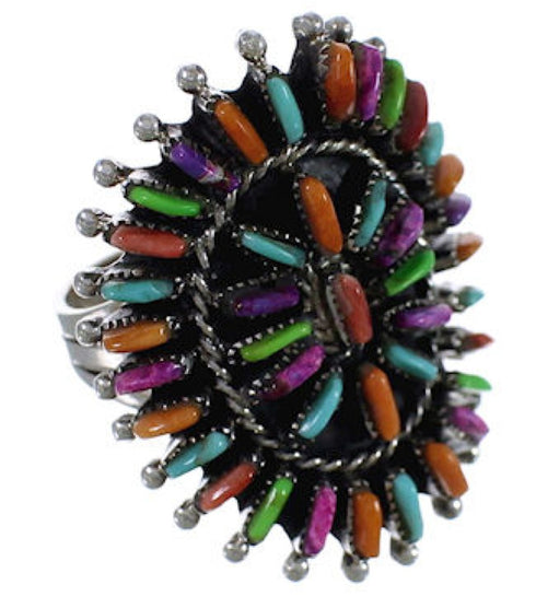 Southwest Needlepoint Multicolor Silver Ring Size 5-3/4 PX43603